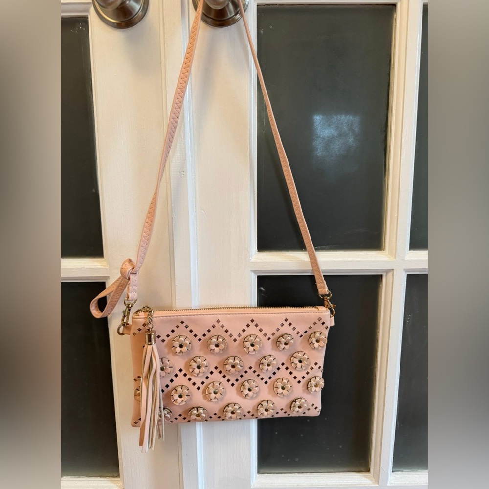 Women’s Floral Tassel Zipper Clutch Handbag with Removable Strap
